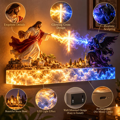 ✝️Illuminated Jesus & Angels Acrylic Wall Art – Heavenly Christian Home Decor 🙏