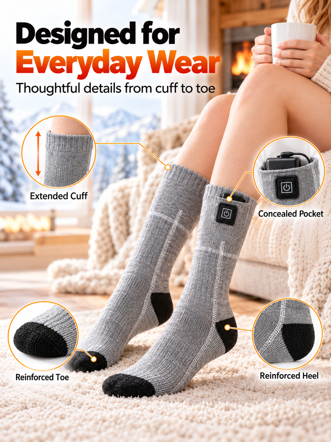 🔥 Rechargeable Heated Socks – 3 Adjustable Heat Levels, 3000mAh Battery Option & Winter Foot Warmth