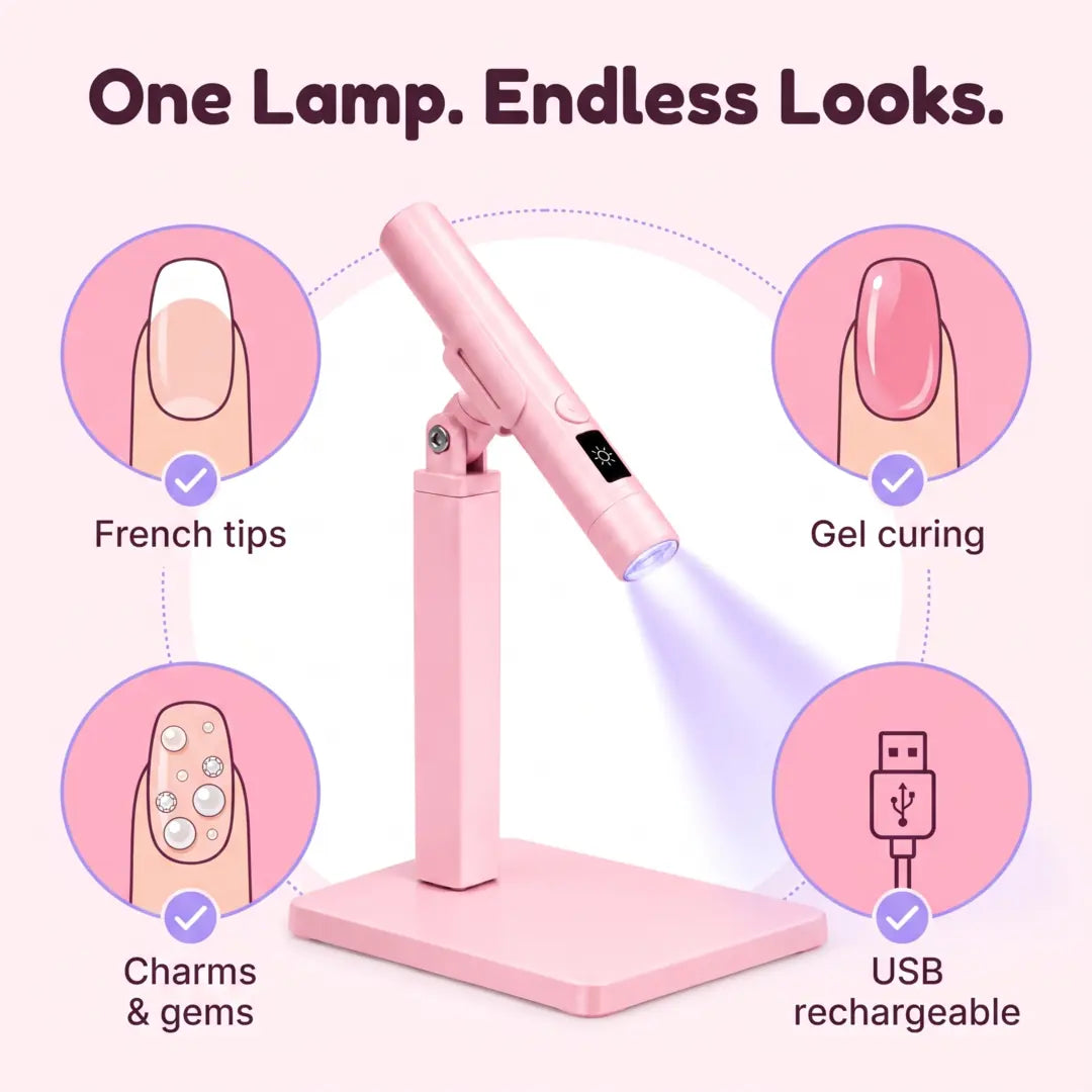 💅✨ Rechargeable Mini UV/LED Nail Lamp – Precision Flash Curing Light with Adjustable Stand 💖