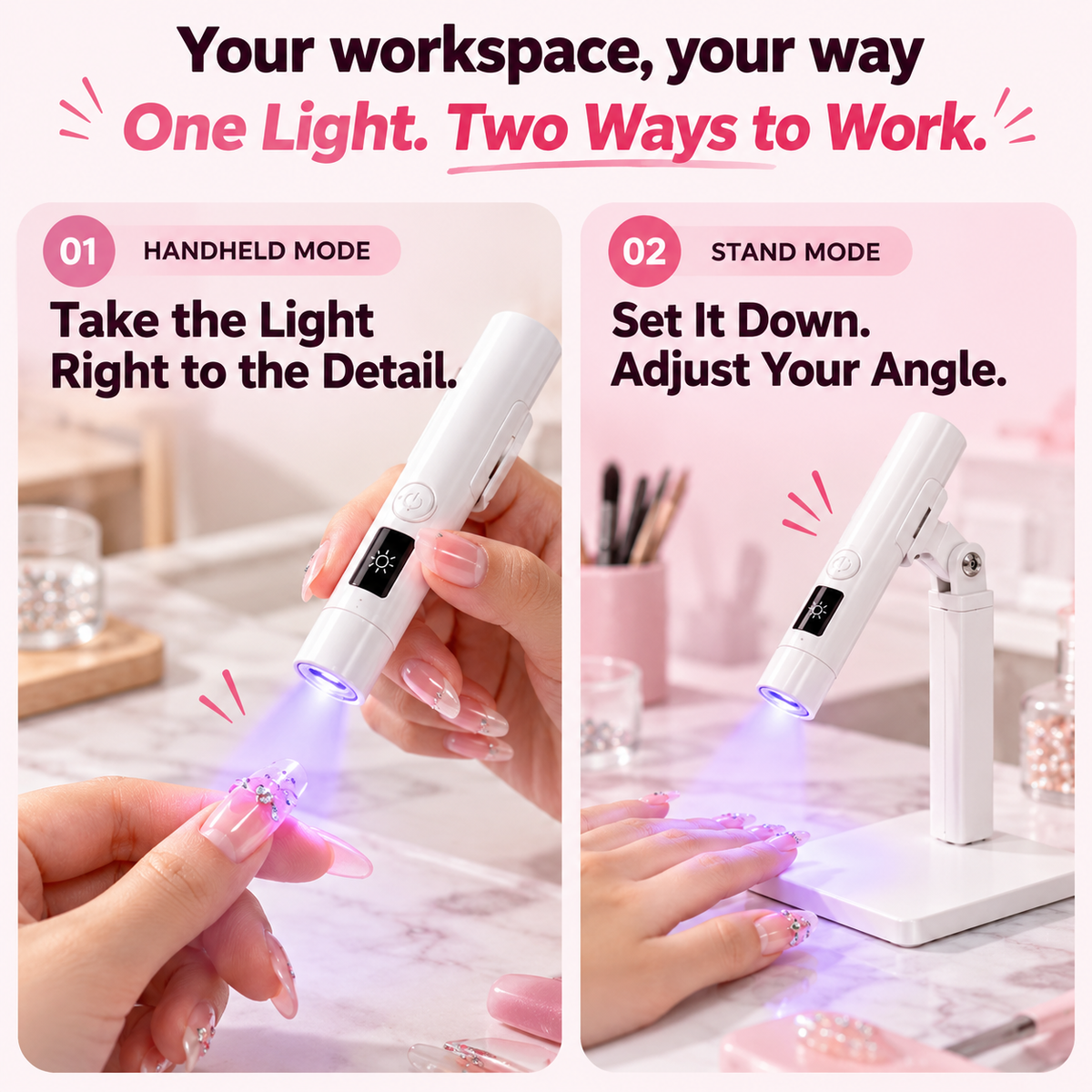 💅✨ Rechargeable Mini UV/LED Nail Lamp – Precision Flash Curing Light with Adjustable Stand 💖