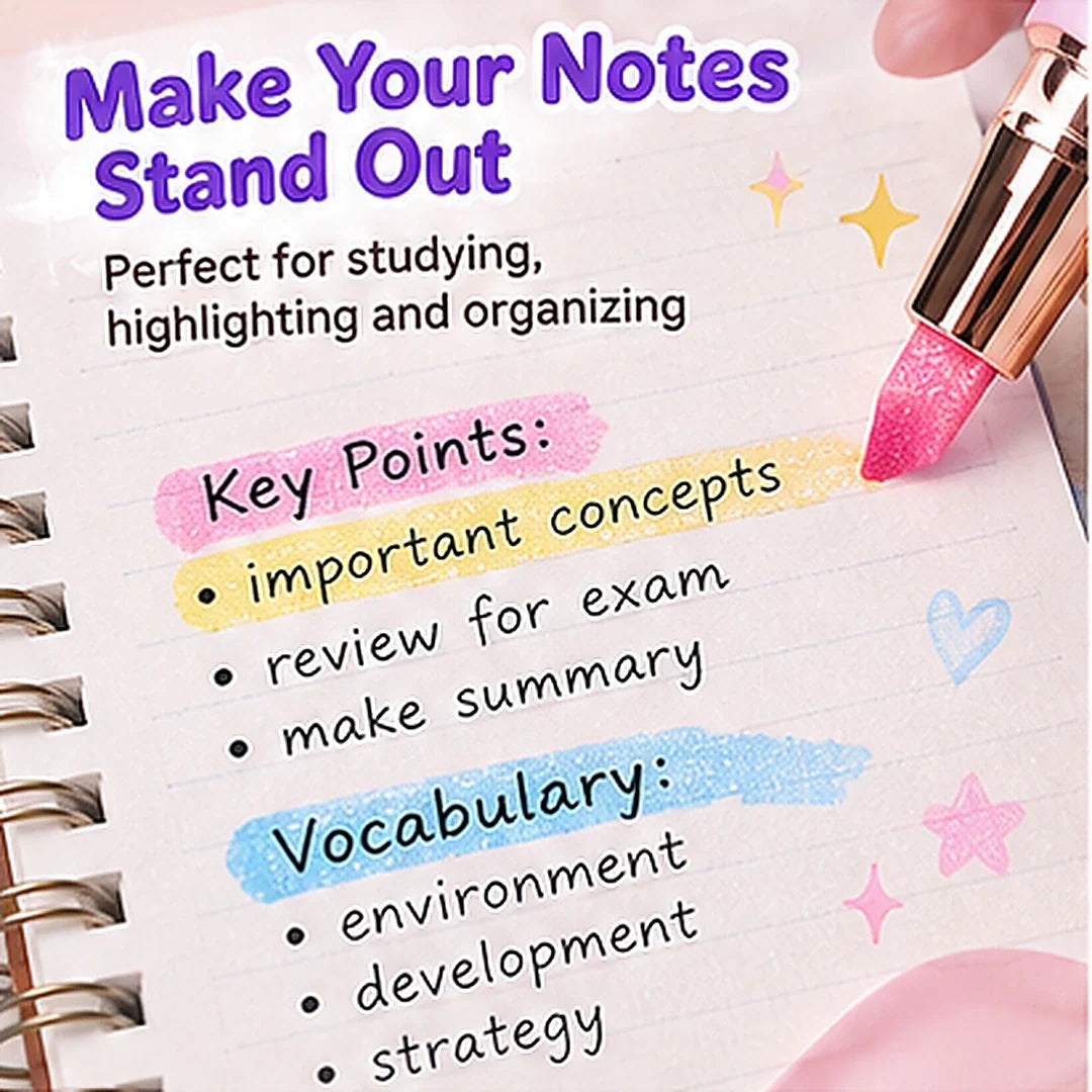✨ 12-Color Glitter Highlighter Pens – Shimmer Markers for Studying & Journaling