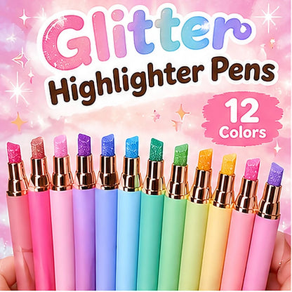 ✨ 12-Color Glitter Highlighter Pens – Shimmer Markers for Studying & Journaling