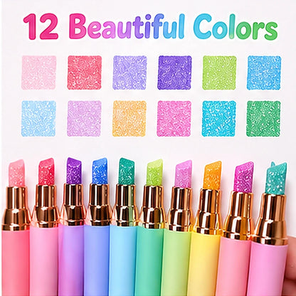 ✨ 12-Color Glitter Highlighter Pens – Shimmer Markers for Studying & Journaling