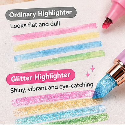 ✨ 12-Color Glitter Highlighter Pens – Shimmer Markers for Studying & Journaling