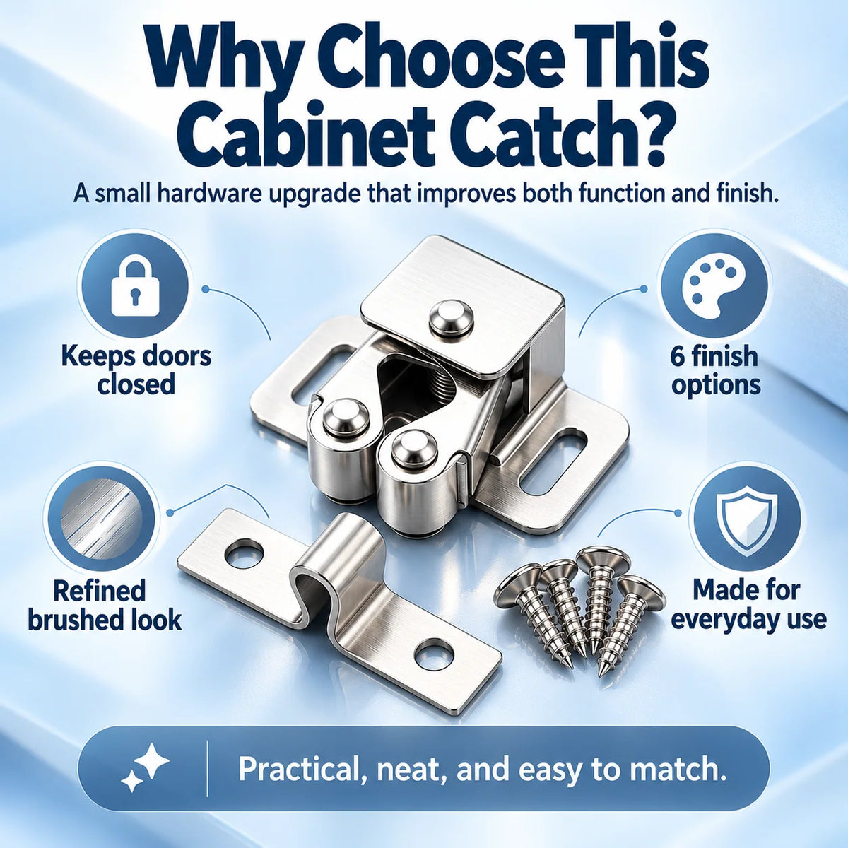 🔧 Spring-Loaded Cabinet Door Latch – Metal Catch in 6 Finishes