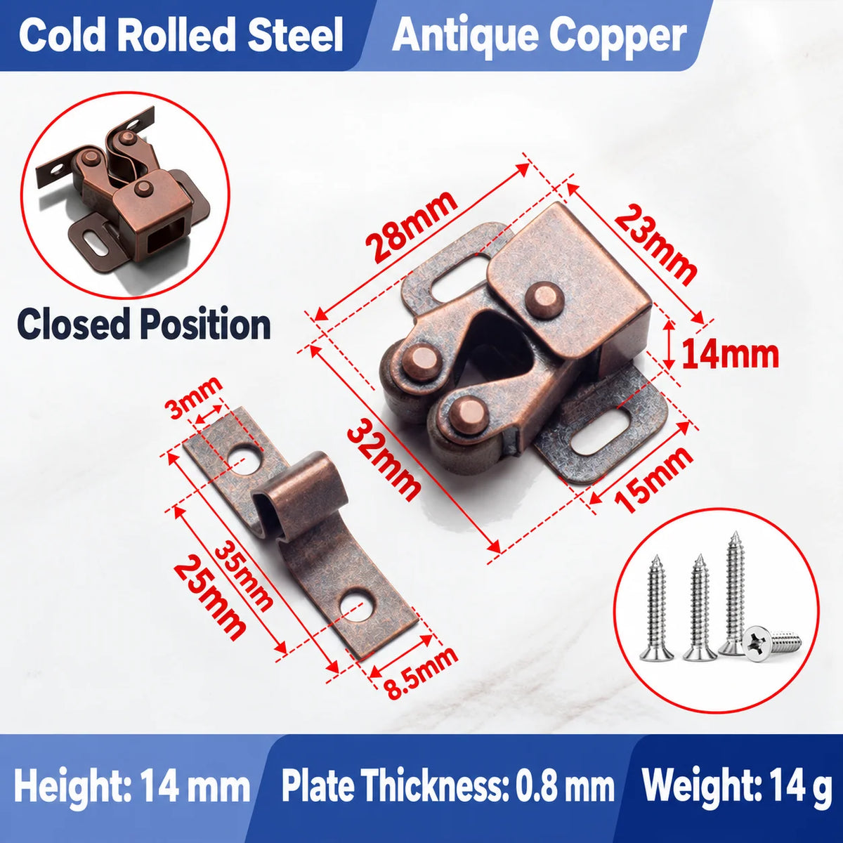 🔧 Spring-Loaded Cabinet Door Latch – Metal Catch in 6 Finishes