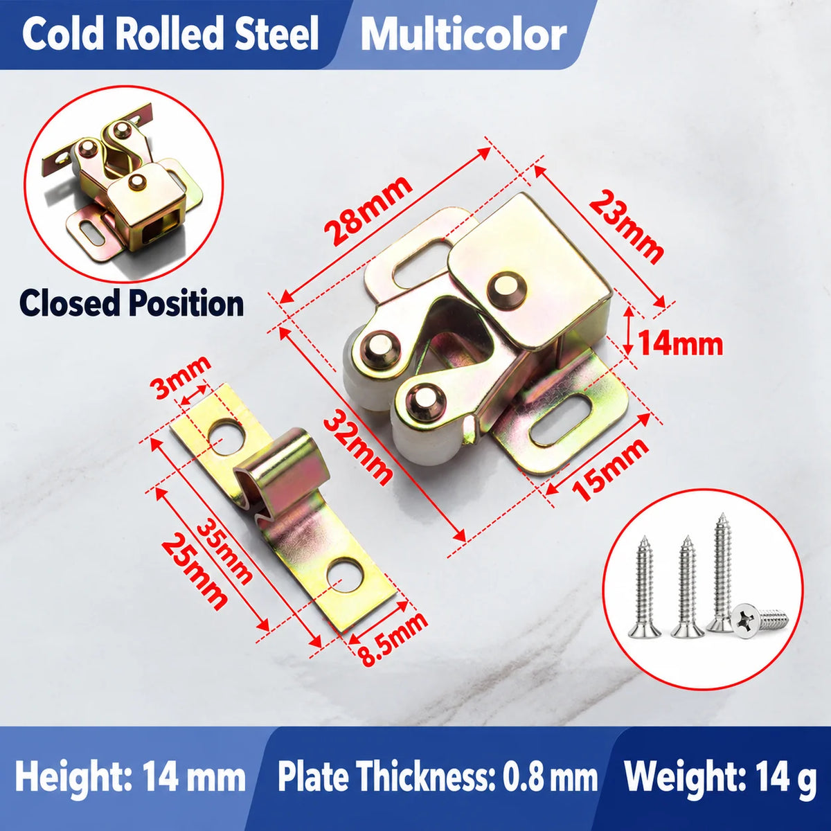 🔧 Spring-Loaded Cabinet Door Latch – Metal Catch in 6 Finishes