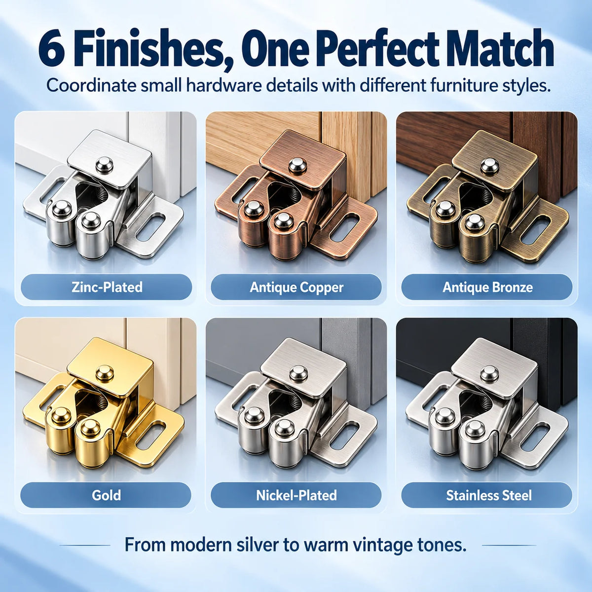 🔧 Spring-Loaded Cabinet Door Latch – Metal Catch in 6 Finishes