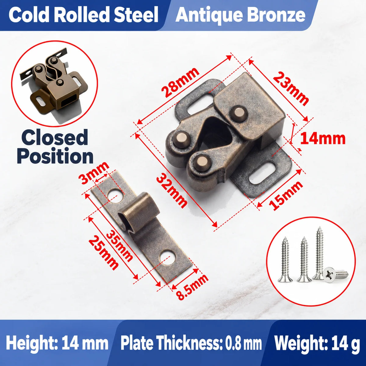 🔧 Spring-Loaded Cabinet Door Latch – Metal Catch in 6 Finishes