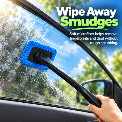🚗 Long-Handle Car Window Cleaning Brush – 180° Rotating Head & Reusable Microfiber Pad