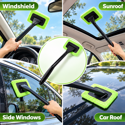 🚗 Long-Handle Car Window Cleaning Brush – 180° Rotating Head & Reusable Microfiber Pad