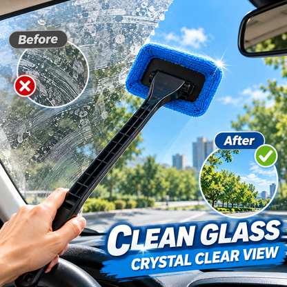 🚗 Long-Handle Car Window Cleaning Brush – 180° Rotating Head & Reusable Microfiber Pad