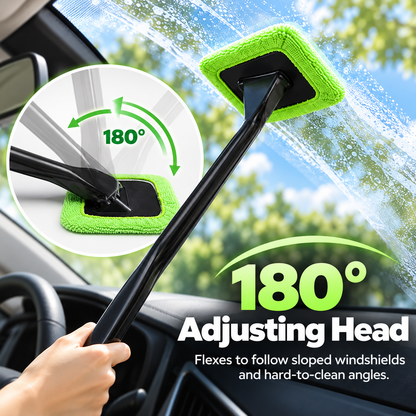 🚗 Long-Handle Car Window Cleaning Brush – 180° Rotating Head & Reusable Microfiber Pad