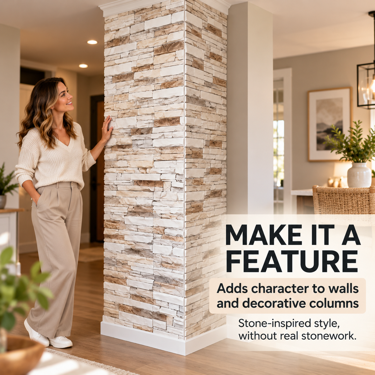 🧱 3D Faux Stone Wall Panels – Self-Adhesive Peel & Stick Wall Decor