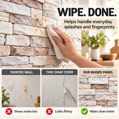 🧱 3D Faux Stone Wall Panels – Self-Adhesive Peel & Stick Wall Decor