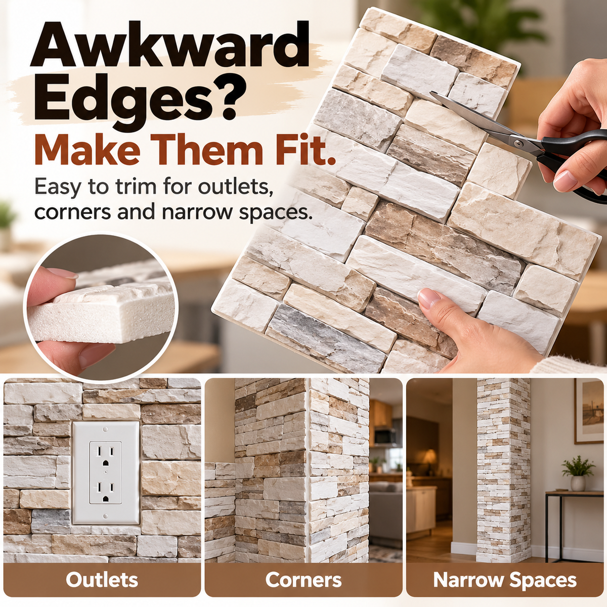🧱 3D Faux Stone Wall Panels – Self-Adhesive Peel & Stick Wall Decor