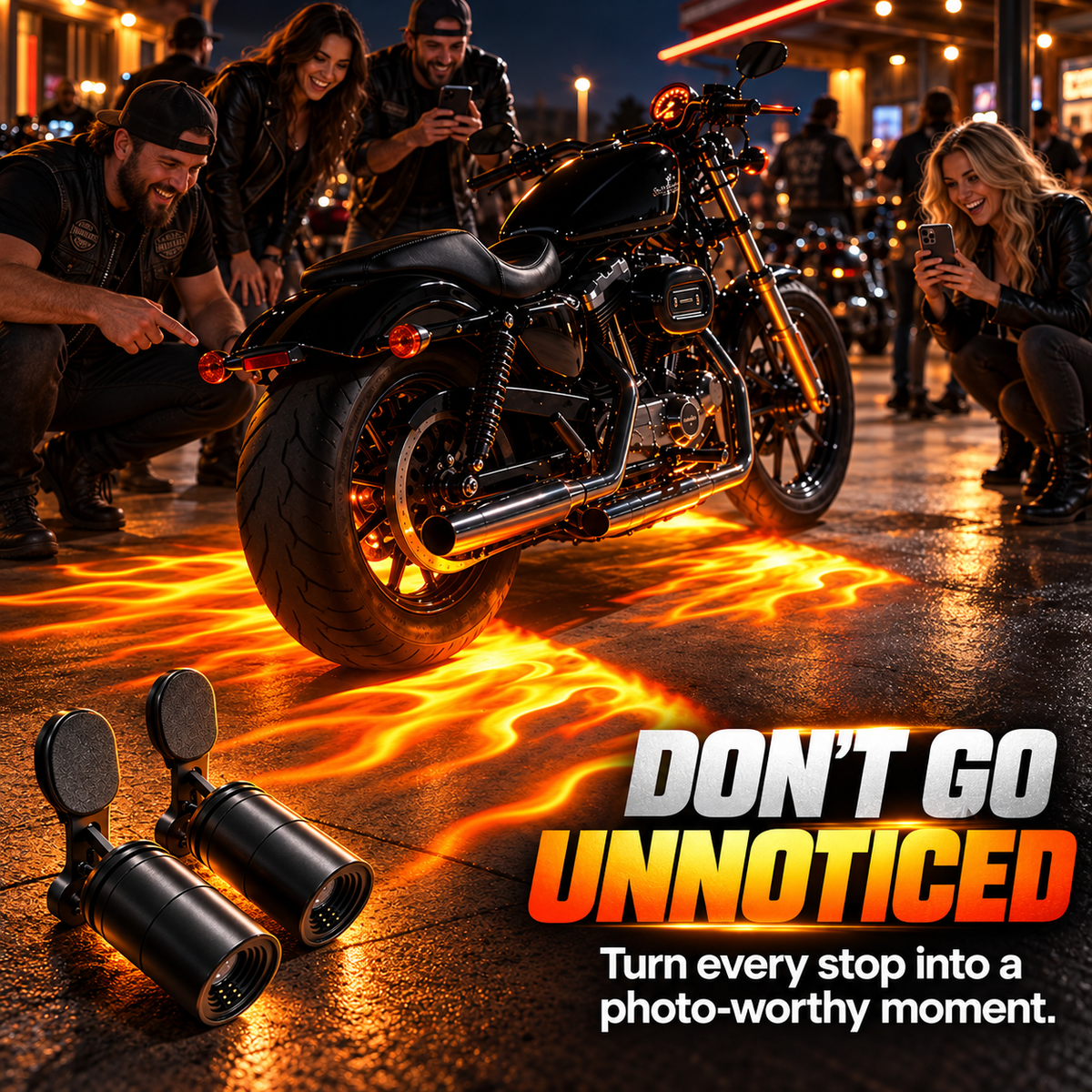 🔥 Motorcycle Flame Projector Lights – Eye-Catching Ground Effects