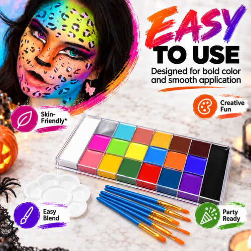 🎃 20-Color Halloween Face & Body Paint Palette – Bold Cosplay Makeup Kit