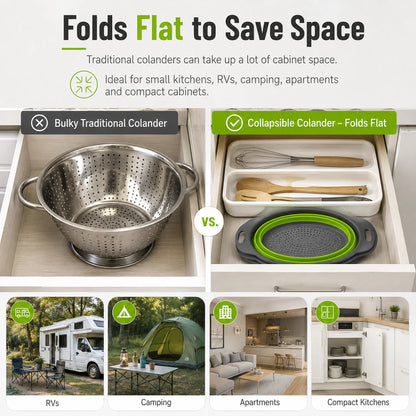 Collapsible Colander Set with Oversized Draining Tray