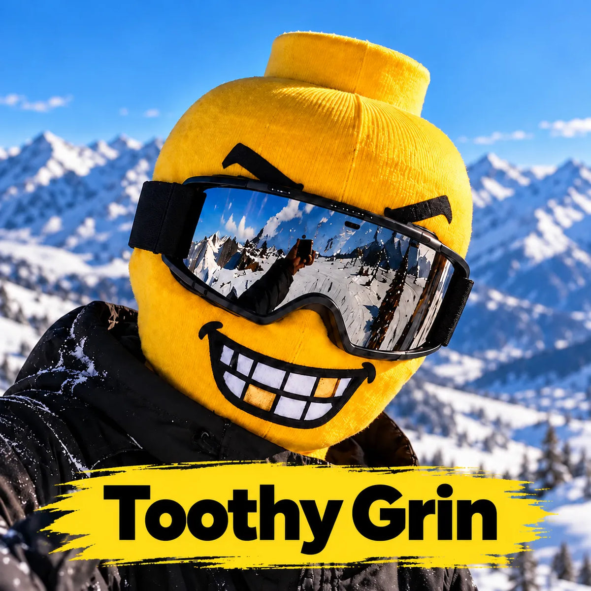 😜 Funny Yellow Ski Mask – Knit Balaclava with 4 Playful Faces ❄️