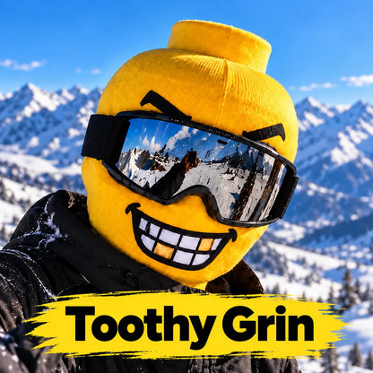 😜 Funny Yellow Ski Mask – Knit Balaclava with 4 Playful Faces ❄️