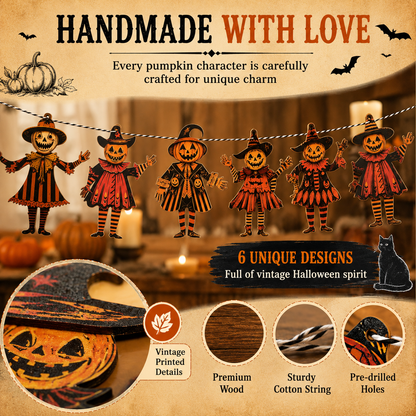 Vintage Wooden Pumpkin Banner (6 Pcs) 🎃