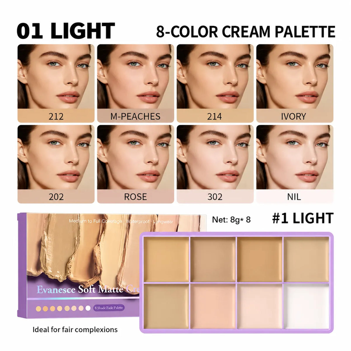 ✨ 8-Color Cream Concealer & Contour Palette – Custom-Blend Shades to Conceal, Brighten & Sculpt