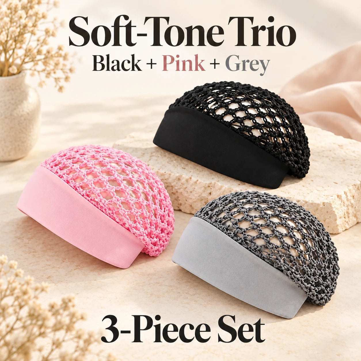 Soft-Tone Trio — Black + Pink + Grey