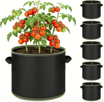 🌱 5-Pack 5 Gallon Grow Bags 🪴 Heavy Duty Fabric Pots