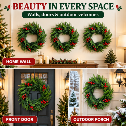 🎄 Red Berries Evergreen Christmas Wreath - Festive Door Decoration