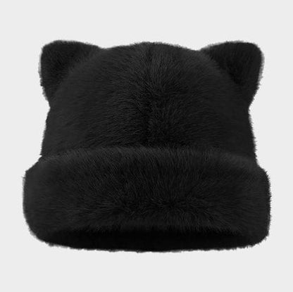 🐻 Fluffy Leopard Print Beanie Hat – Cute Bear Ear Winter Hat for Women