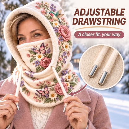 ❄️ Women's 3-in-1 Floral Fleece Winter Hood – Face Cover & Neck Warmer