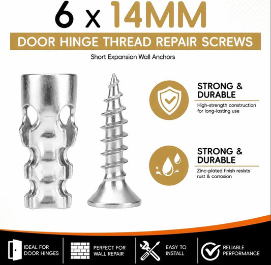 🔩 6×14mm Expansion Repair Screws – Cabinet Hinge & Stripped Hole Fix Kit