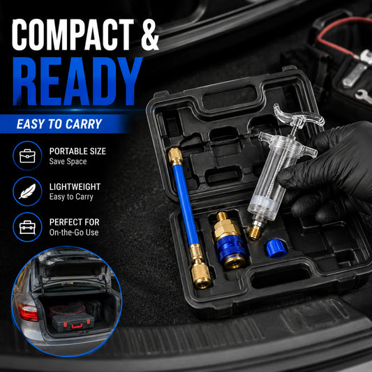 🚀A/C Oil & UV Dye Injector Tool Kit with 1/4" SAE & 13mm Quick Coupler | 1 oz (30ml)⚡