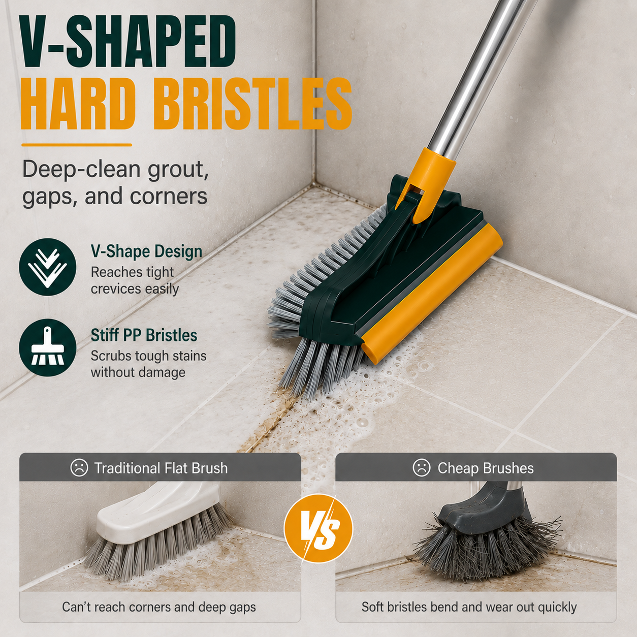 🧹3-in-1 Floor Scrubber Brush with Squeegee