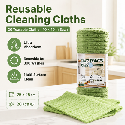 Reusable Microfiber Cleaning Cloth Roll | 20 Pre-Cut Rags