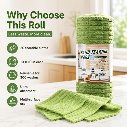 Reusable Microfiber Cleaning Cloth Roll | 20 Pre-Cut Rags