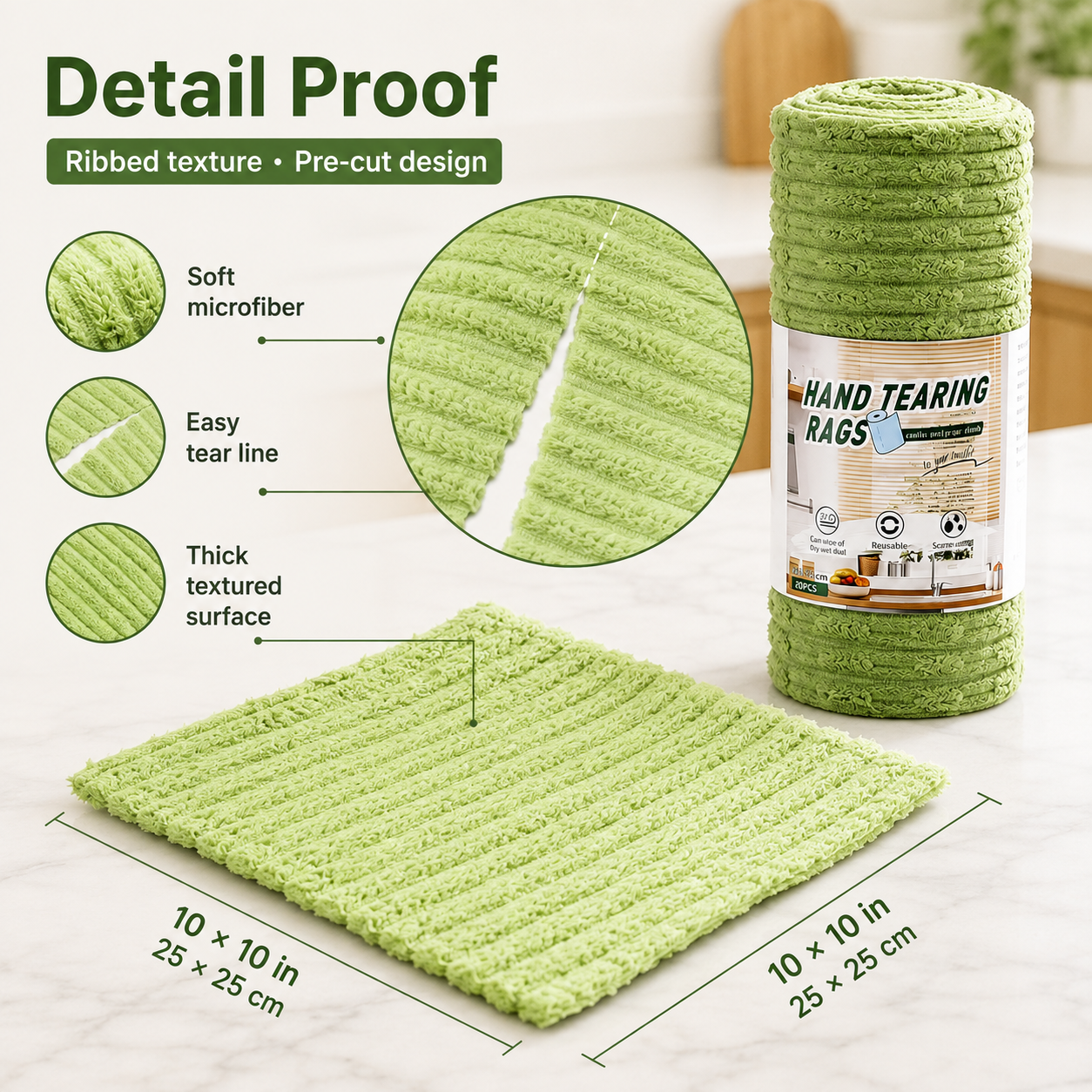 Reusable Microfiber Cleaning Cloth Roll | 20 Pre-Cut Rags