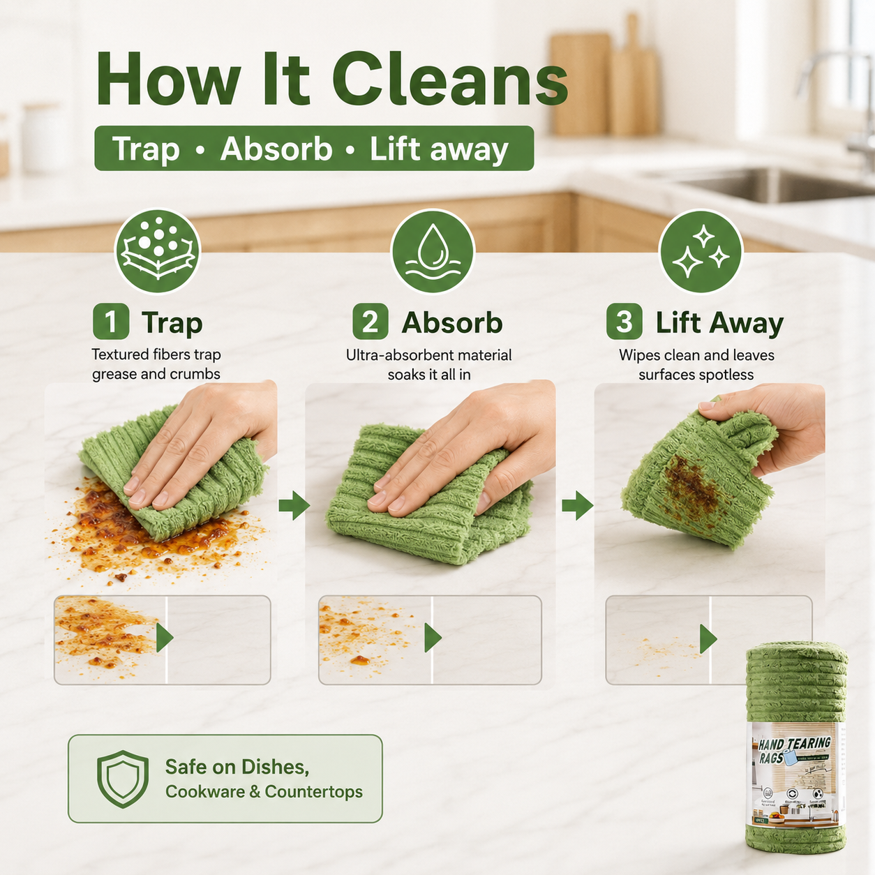 Reusable Microfiber Cleaning Cloth Roll | 20 Pre-Cut Rags