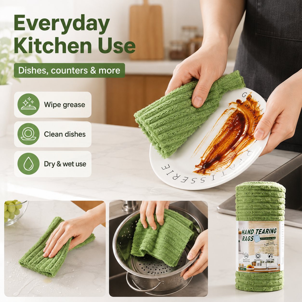 Reusable Microfiber Cleaning Cloth Roll | 20 Pre-Cut Rags