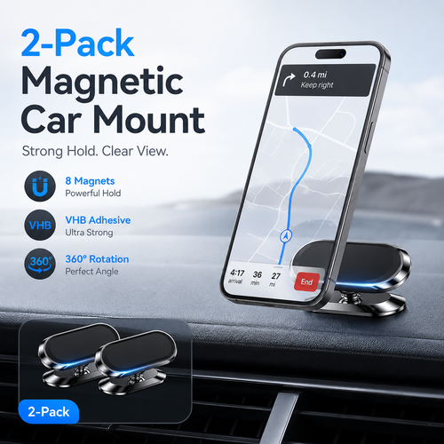 2-Pack Magnetic Car Phone Holder | 360° Dashboard Mount