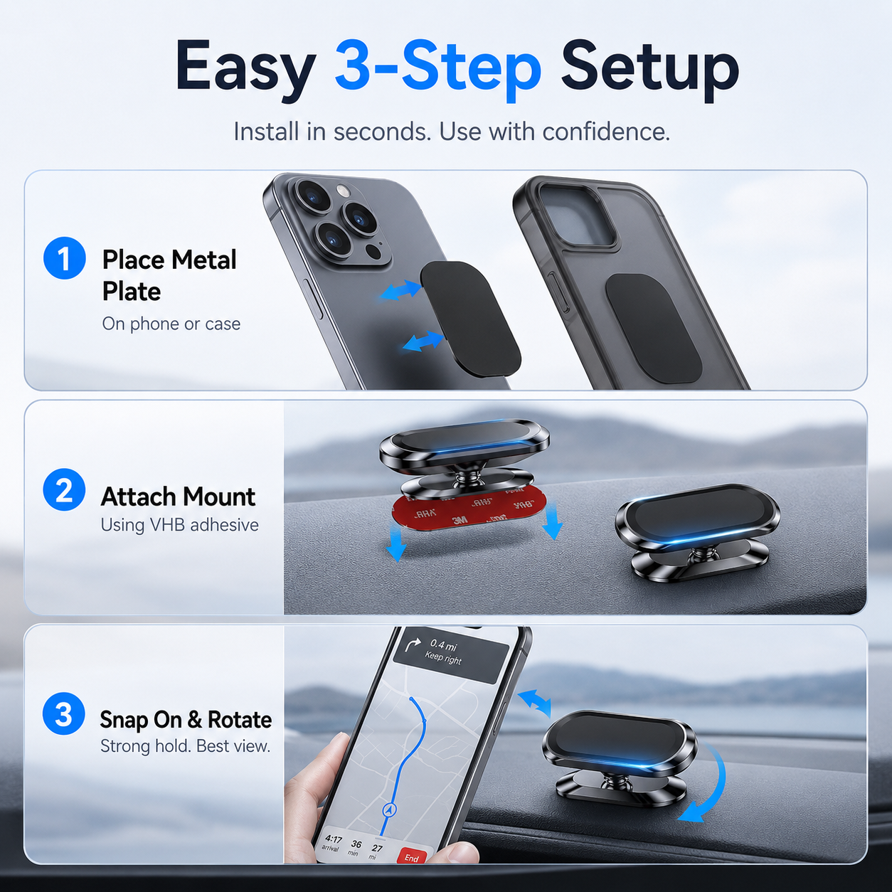 2-Pack Magnetic Car Phone Holder | 360° Dashboard Mount