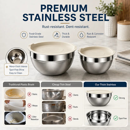 6-Piece Stainless Steel Mixing Bowl Set with Lids & Graters