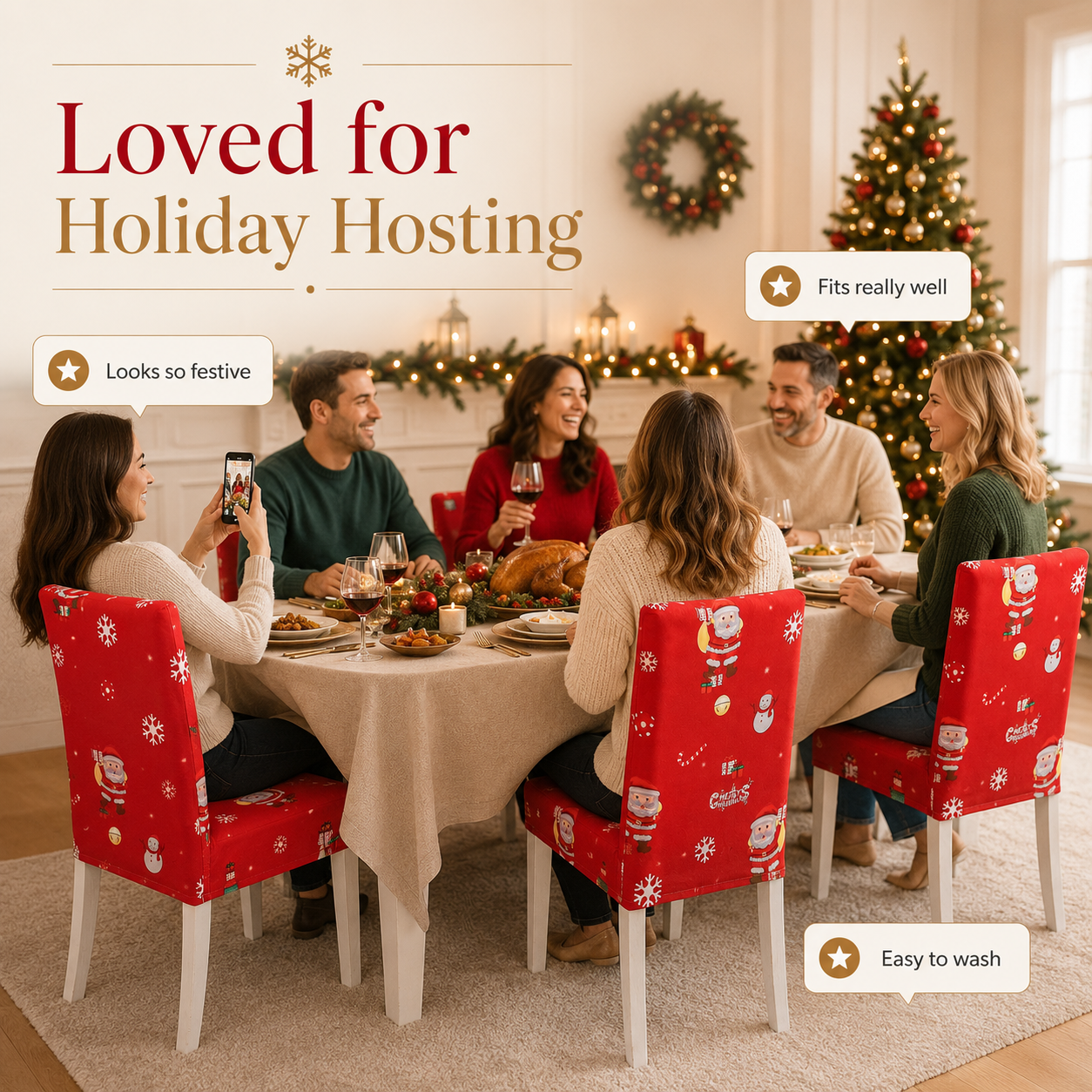 🎄Christmas Stretch Dining Chair Cover | Holiday Decor