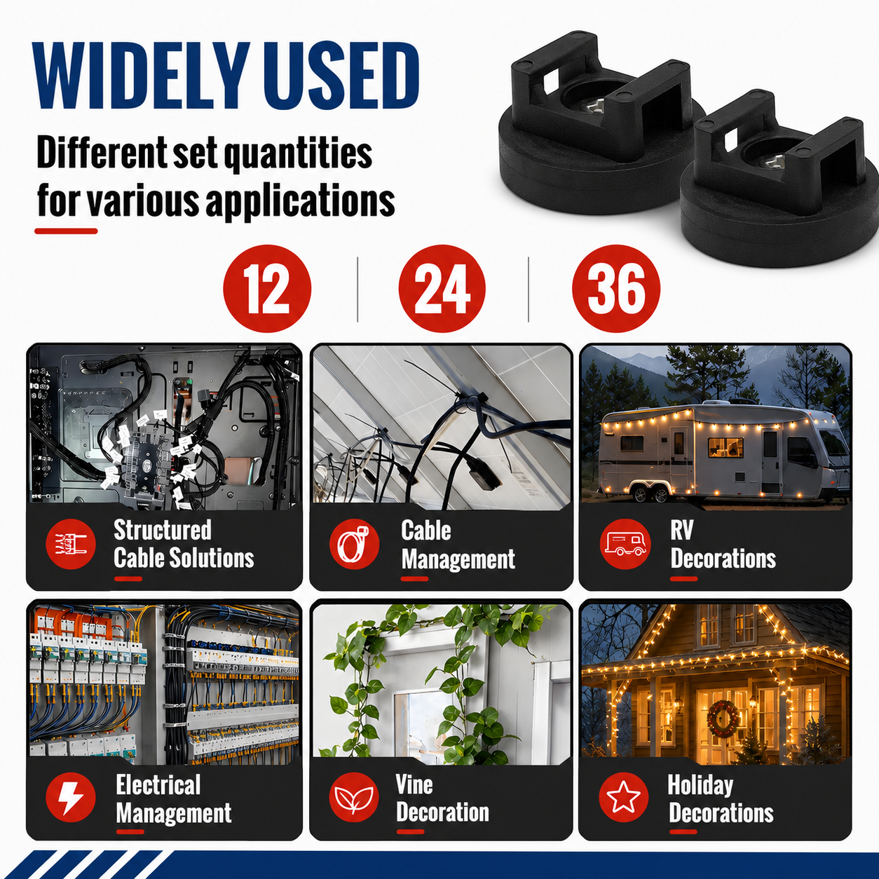 Different applications for magnetic cable tie mounts