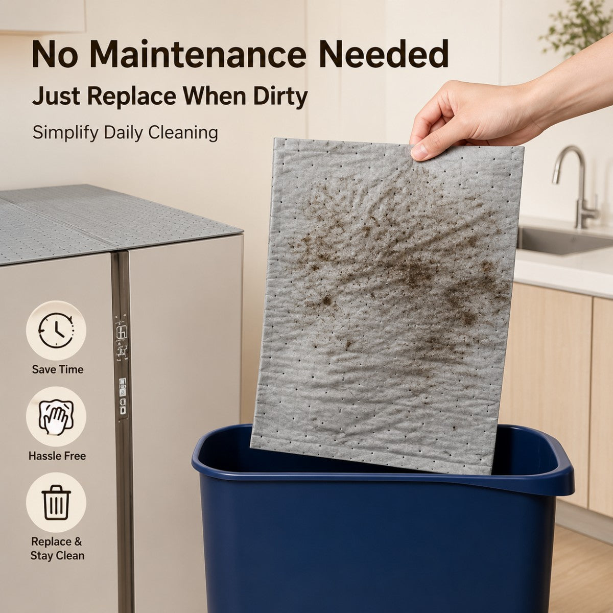 Disposable refrigerator top mat can be replaced when dirty