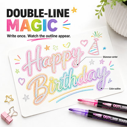 Double Line Outline Marker Pens – 12 Color Creative Set