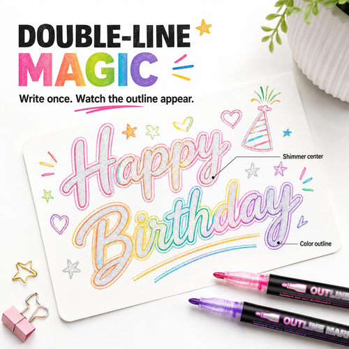 Double Line Outline Marker Pens – 12 Color Creative Set