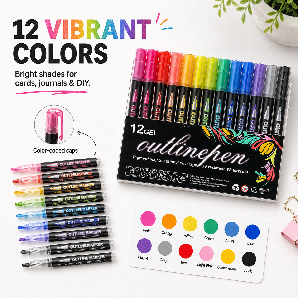 Double Line Outline Marker Pens – 12 Color Creative Set