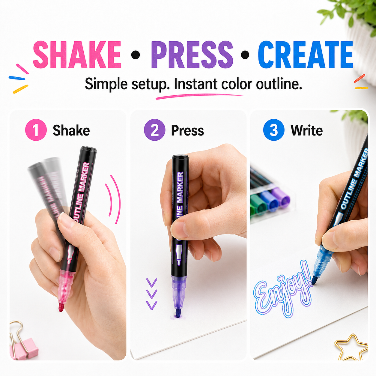 Double Line Outline Marker Pens – 12 Color Creative Set